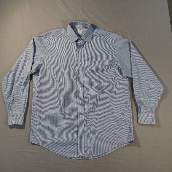 Brooks Brothers Shirt Mens 16 1/2 Blue Houndstooth Check Button Oxford Office - Picture 1 of 8